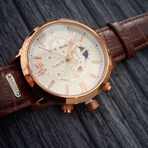 Lige Moonphase 43mm Rose Gold and Brown Chronograph Men's Watch